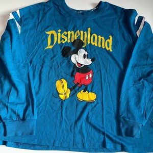 Disney Resort Mickey Mouse Women’s 2XL Blue Crop Top Long Sleeve Shirt Retro